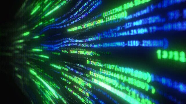 4K Digital data stream animation, flowing code tunnel visualization, cyber signal motion overlay, abstract system interface visual effect layer