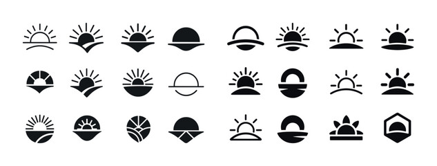 Fototapeta premium Set of sunrise and sunset icons in minimalistic black and white
