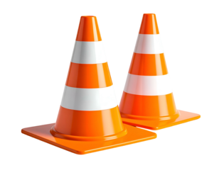 Two bright orange traffic cones with white stripes on black (1)