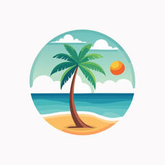 Obraz premium Tropical Beach Scene with Palm Tree and Ocean Sunset.