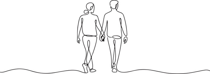 Couple Walking Together Holding Hands Continuous One Line Drawing. one line Icon drawing