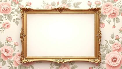 Elegant Gold Frame on Floral Wallpaper