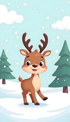 Cartoon Reindeer Walking Through Snowy Landscape &ndash; HD