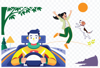 boy and girl with dog playing