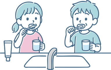 歯磨きをする子供たち
Children brushing their teeth