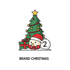 Naklejka premium Christmas Tree and Gift Box with Cute Penguin.