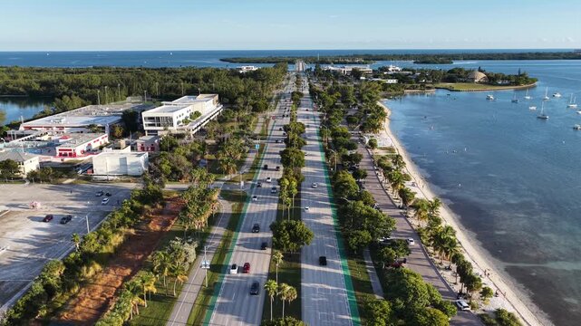 Miami Skyline In Miami Florida United States. Stunning Landscape Of Highway Road Viewed From Above. Business Sky Background Downtown Cityscape. Business Panoramic City. Miami Florida.
