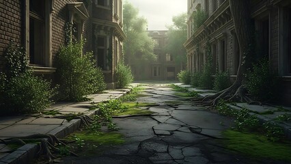 an alley in the middle of the city that was almost eaten by nature