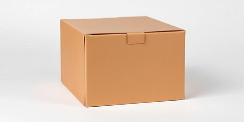 Plain brown cardboard box, square shape, lid closed, parcel, eco
