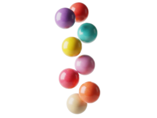 Colorful candy balls lined up in a row on white background