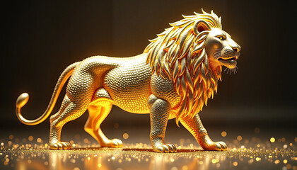 

Regal Golden Lion Statue with Textured Metallic Surface, Glowing in Luxurious Light &mdash; Symbol of Power, Wealth and Royalty for Business, Luxury & Fantasy Concepts