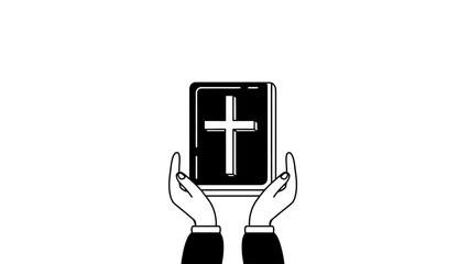 Hands holding a holy bible with a cross on the cover symbolizing faith