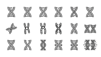 Variety of DNA double helix structures and chromosome icons