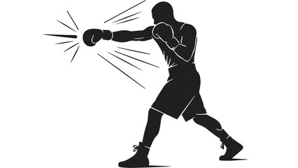 Boxer delivering powerful punch in dynamic motion with gloves