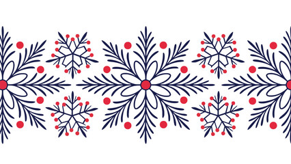 Vibrant snowflakes and red berries on white background for winter decor