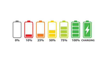 Battery level icons showing charge status from empty to full