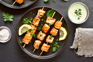 Barbecue salmon skewers