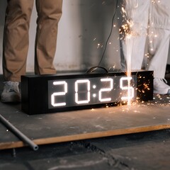 Countdown to 2026. Loading year from 2025 to 2026. New year start concept. stock photo