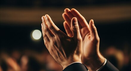 Hands Applauding in a Crowded Venue Celebrating Performance or Achievement Event
