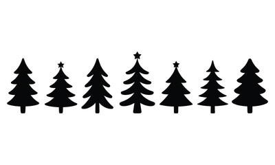 Obraz premium Group of various stylized christmas tree silhouettes on white background