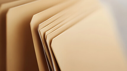 A stack of manila file folders are displayed in a close-up view, highlighting their layered design and texture.The arrangement offers a neat and professional aesthetic.