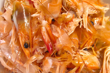 Seafood Delight: Close-Up of Fresh Shrimp Shells Perfect for Culinary Art and Seafood Menus