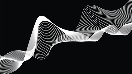 Abstract White Wave Lines on Black Background Modern Flow Pattern