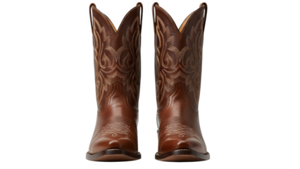 Luxury brown cowboy boots with intricate leather embroidery