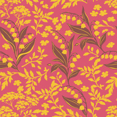 Elegant hand drawn Lily of the Valley seamless pattern. Romantic floral design for luxury textiles, wallpaper, spring weddings, and apparel prints.
