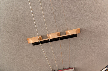 4 stringed Banjo Bridge on the head of the instrument.