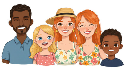 Diverse family group with cheerful expressions