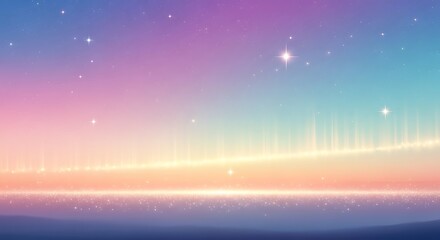 Beautiful pastel sky with stars and ocean horizon at sunset.