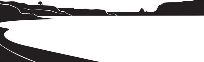 Obraz premium Coastal Landscape Silhouette with Water and Cliffs