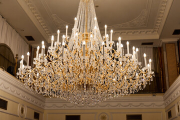 Grand Room With Sparkling Chandelier, Luxurious Hall Illuminated By Dazzling Crystal Fixture © diczman