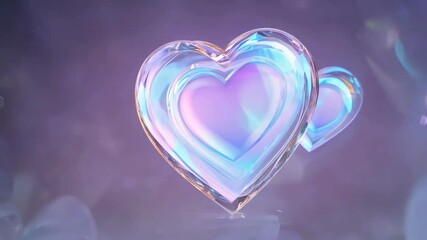 3D glass heart shapes with holographic colors. Romantic love loop for Valentine's Day, weddings, or fashion content. - Powered by Adobe