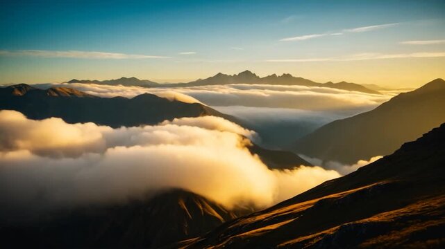 Video A majestic mountain range with clouds in the foreground, ideal for use in outdoor or travel related projects
