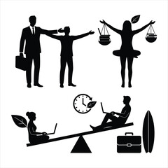 Work-Life Balance and Business Concepts:


Conceptual silhouettes of business people balancing work, health, and life.