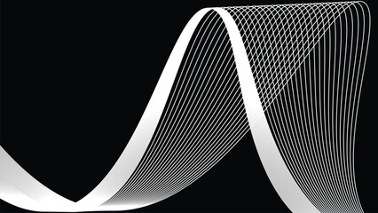 Abstract White Wave Line Pattern on Black Background Modern Linear Flow