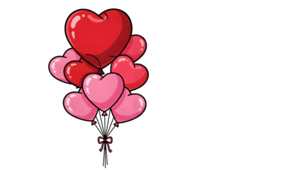 Heart shaped balloons isolated on transparent background for valentine s day decoration