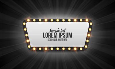 Shining retro billboard. Vintage bright sign board for your design. Vector illustration.