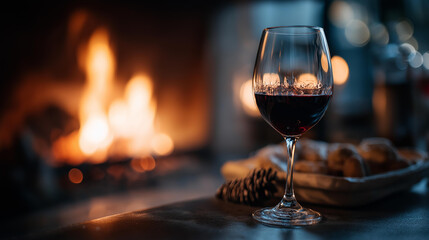 Cozy evening by fireplace setting heavily defocused warm background intimate gathering atmosphere winter comfort visualization seasonal relaxation scene with copy space