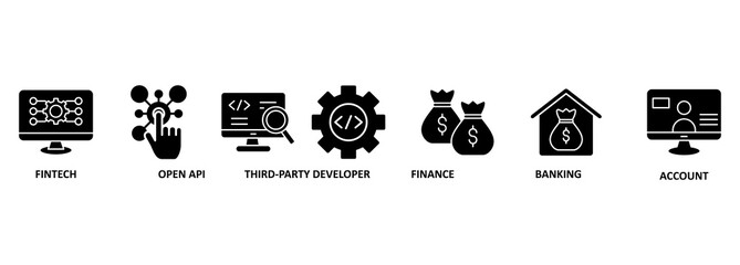 Open banking banner web icon vector illustration concept for financial technology with an icon of the fintech, coding, open API, finance, banking, third party developer, and account 