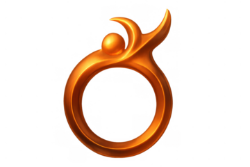 Golden abstract frame forming a circle with flowing lines and a central sphere, symbolizing connection and unity on transparent background