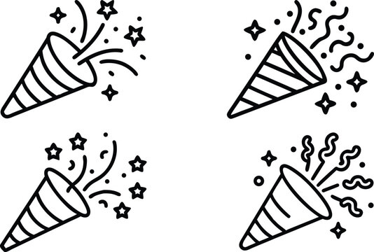 Celebration Popper Outline Icon Collection With Transparent Background