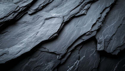 Close-up view of dark grey natural slate rock layers with rough texture and uneven surfaces.