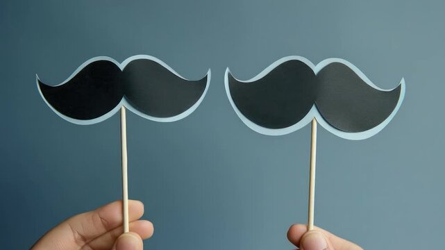 Video A person holds a pair of funny fake mustaches