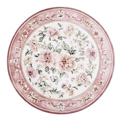 Vintage Pink Floral Round Rug or Mat Vector Clipart Illustration
