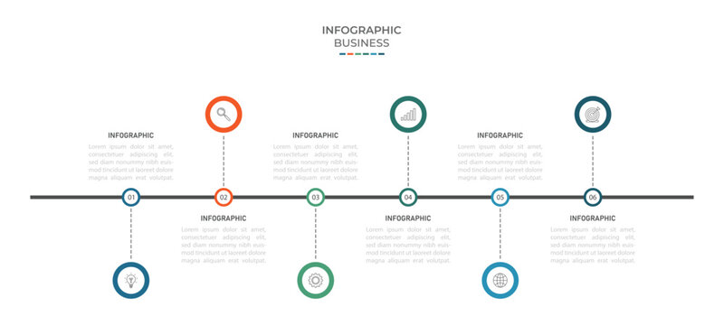 Infographic roadmap design template. Business Timeline of 6 Important Business Events annual business presentation