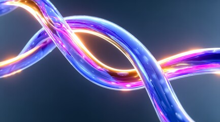 Blue and orange wire is shown in a blurry image. The wire is twisted and he is glowing. The image has a futuristic