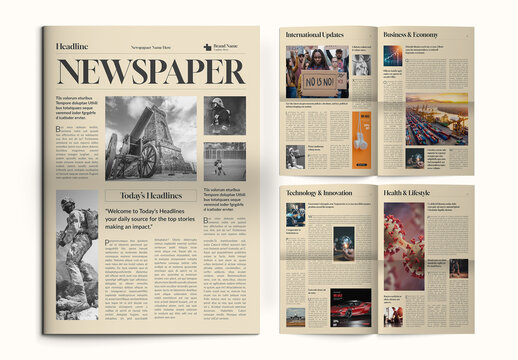 Vintage Newspaper Layout Design Template with Classic Typography and Editorial Style